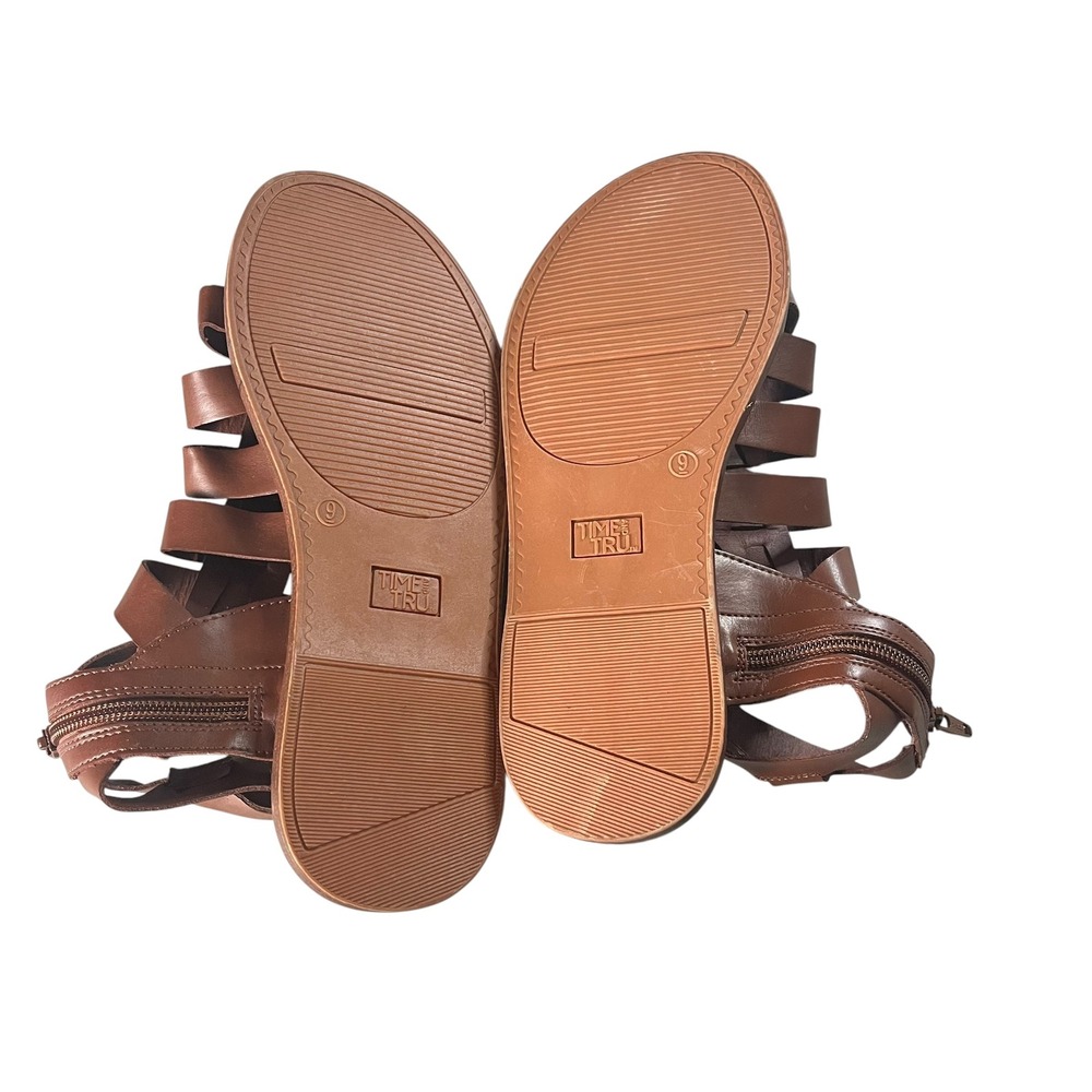 Time and Tru Strappy Gladiator Sandals Women 9 Brown Boho Roman Cage Flat - Picture 2 of 12
